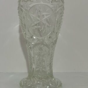 Nice LE Smith Nortec 9" Clear Glass Vase ~ Whirling Star ~ Feather ~ Centipede